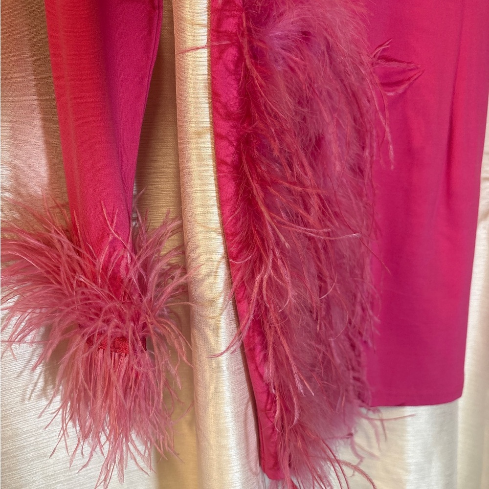 AKIRA Hot Pink Feather Rhinestone Mini Dress S Slit Party Cocktail - Picture 6 of 13